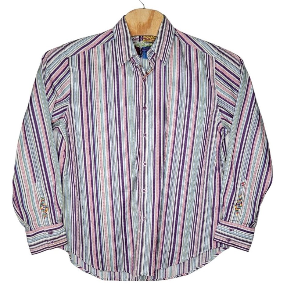 Robert Graham Large‎ L Classic Fit Purple Striped Men's Long Sleeve Shirt FLAW